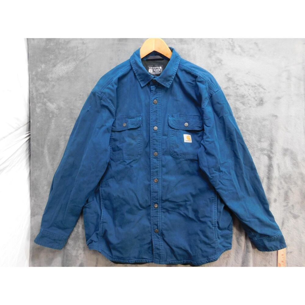 Carhartt Jacket Mens L Blue Military Jacket Lined Insulated Canvas TJ5419-M